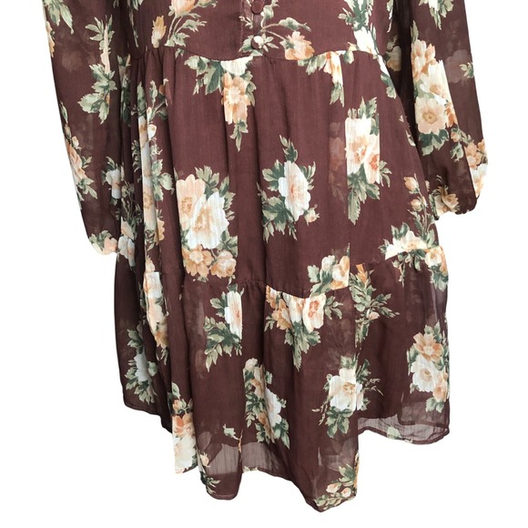 Abercrombie & Fitch‎ Women's Brown Floral Boho Tiered Babydoll Mini Dress Size S - Picture 4 of 16